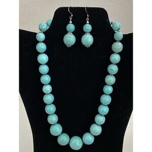 Turquoise Color Beads Southwest Style Dyed Stone Jewelry Oval Necklace Earrings